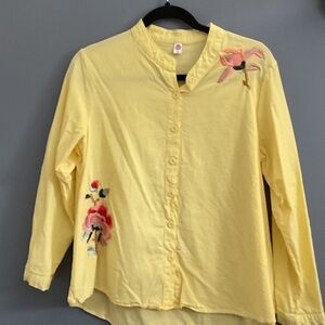#59 Yellow Floral Embroidered flared bottom Women's Blouse ptp 21